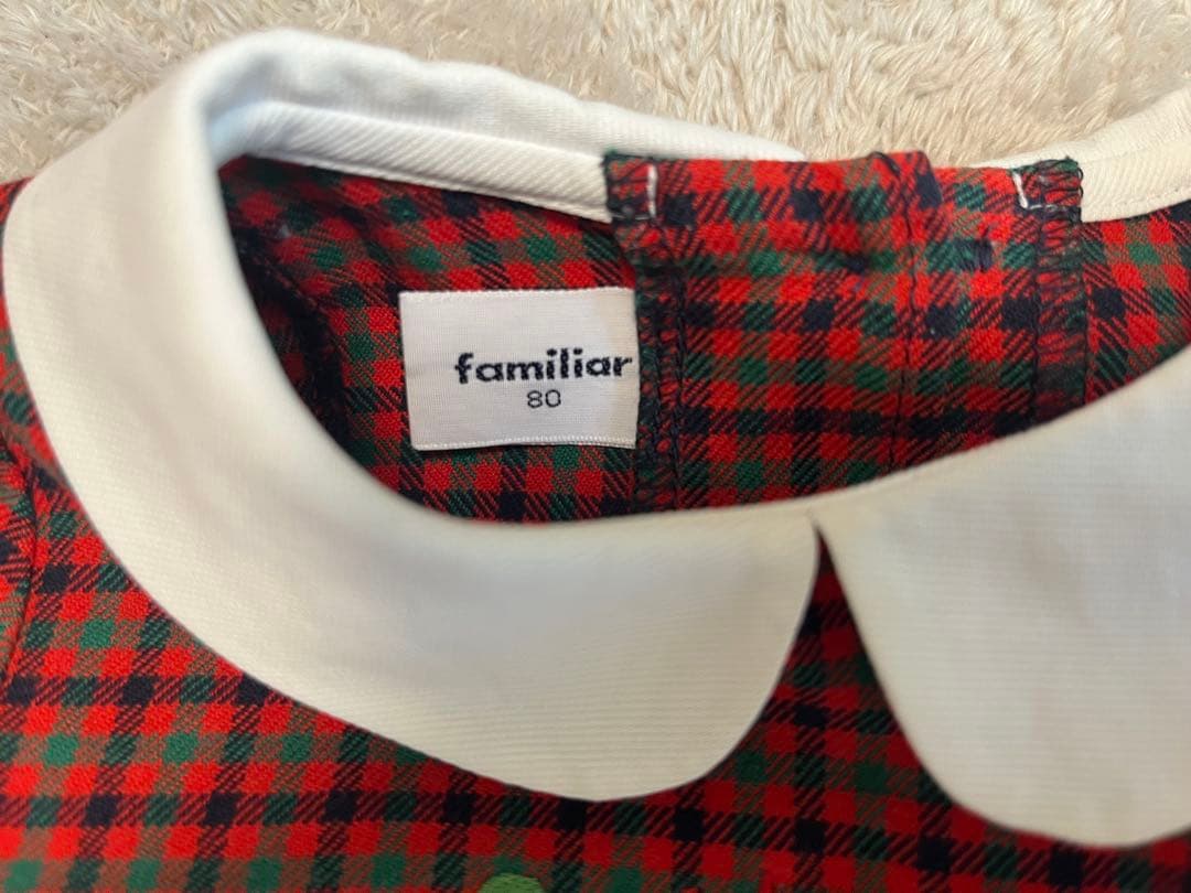 【現行品】familiar 赤 チェック柄 ワンピース 長袖 80サイズ