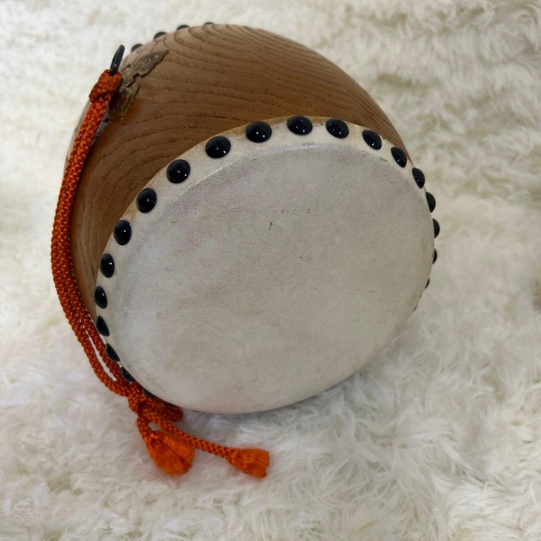 【良品】飾り太鼓　和太鼓 バチ付き　台座付き　直径約16cm