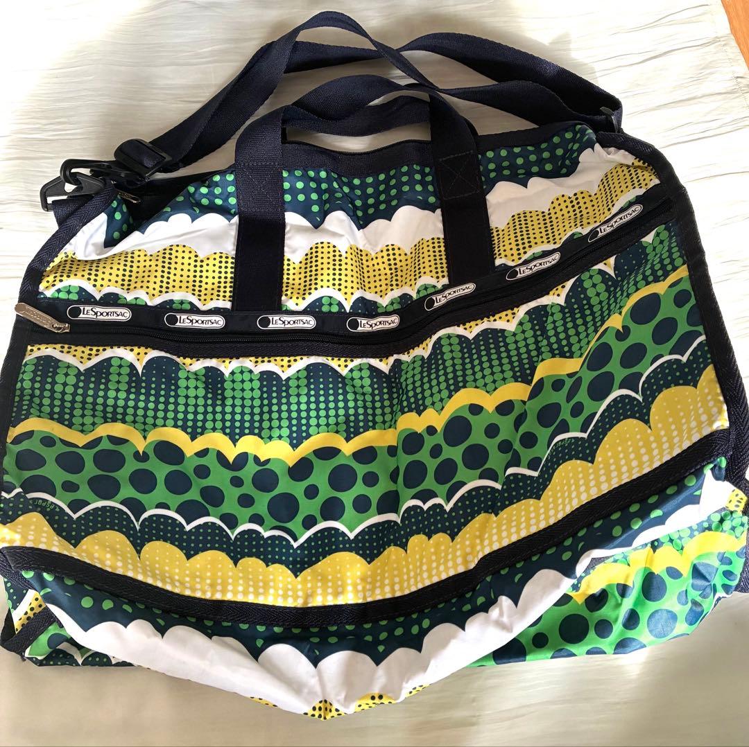 美品　レスポートサック　北欧柄　ボストン　グリーン　総柄　ショルダー