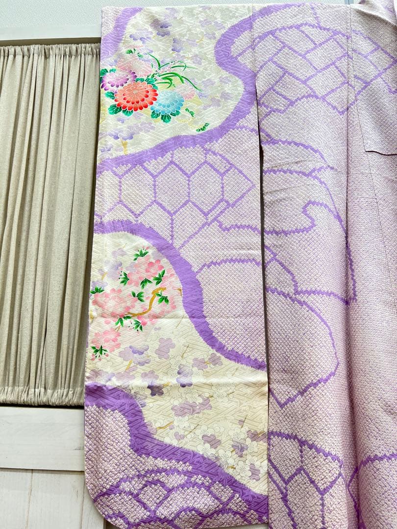 やまと誂製　正絹　成人式　振袖　絞り染め　銀彩加工　駒刺繍