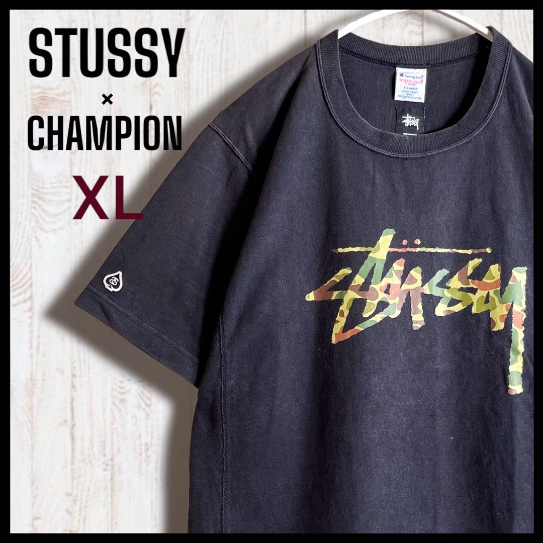 【激レア】ステューシー × チャンピオン Tシャツ 迷彩 リバースウィーブ XL