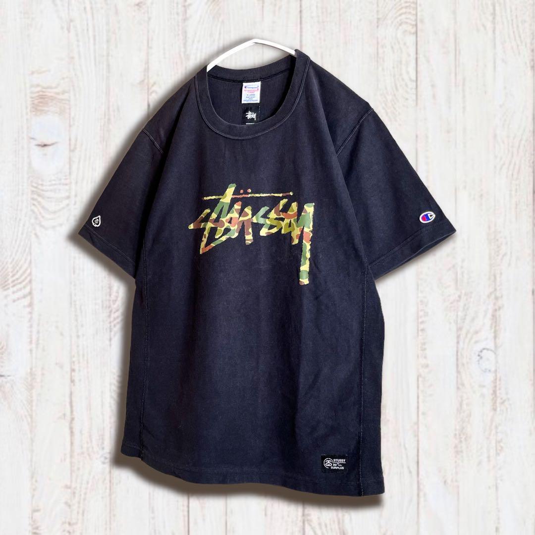 【激レア】ステューシー × チャンピオン Tシャツ 迷彩 リバースウィーブ XL