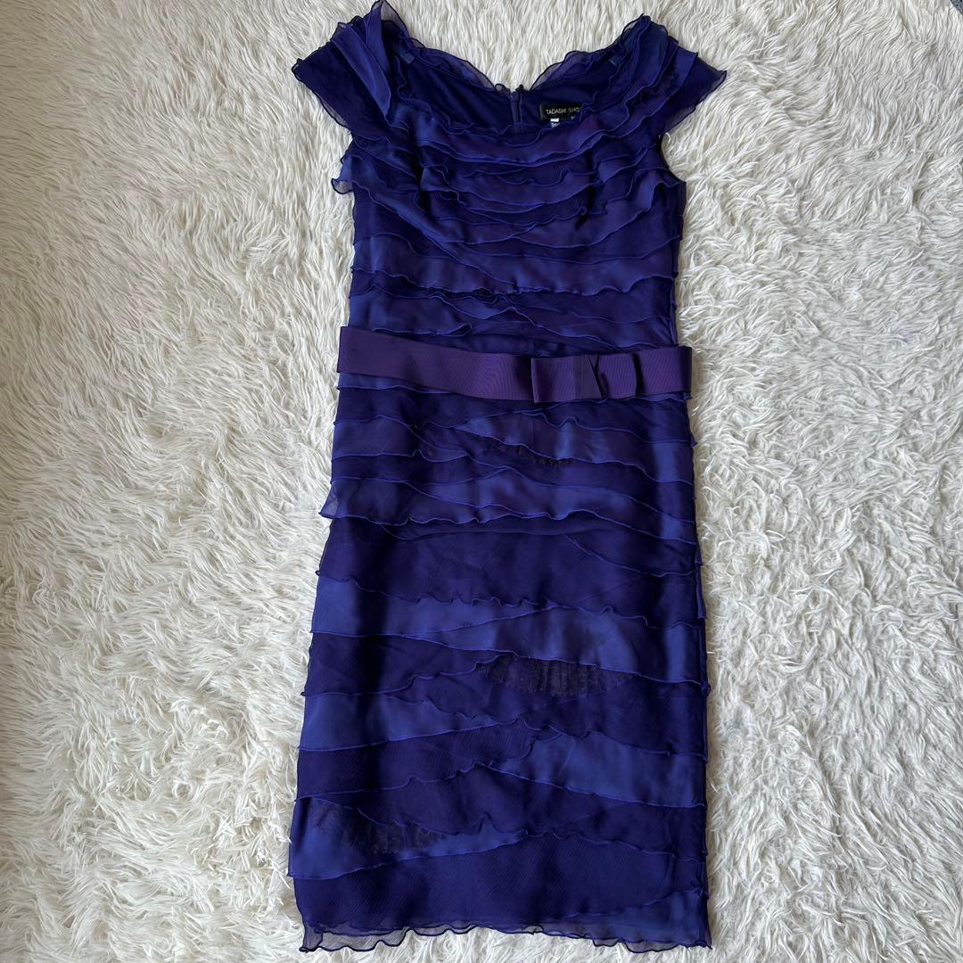 TADASHI SHOJI シルクワンピースドレス　ティアード　フリル　紫