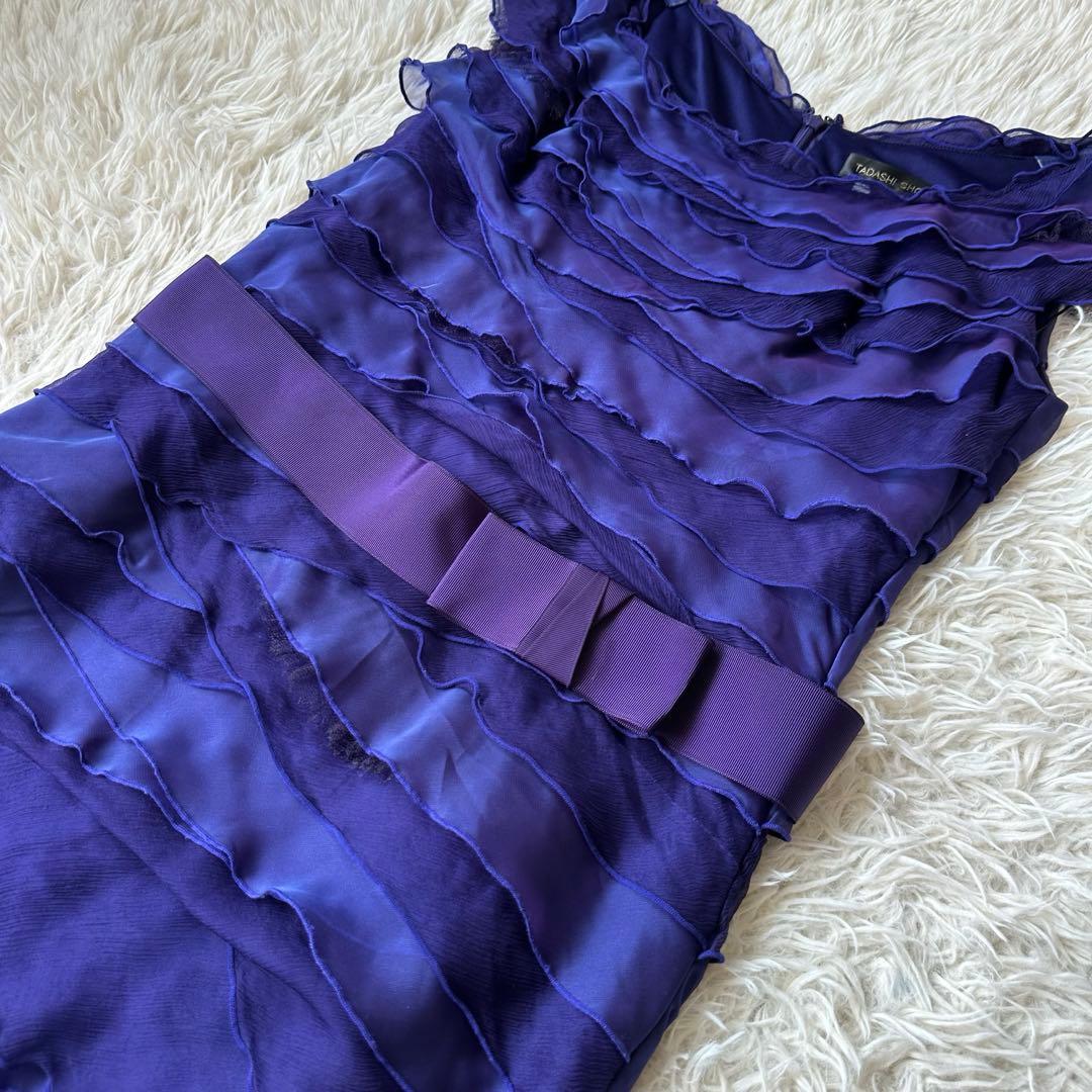 TADASHI SHOJI シルクワンピースドレス　ティアード　フリル　紫