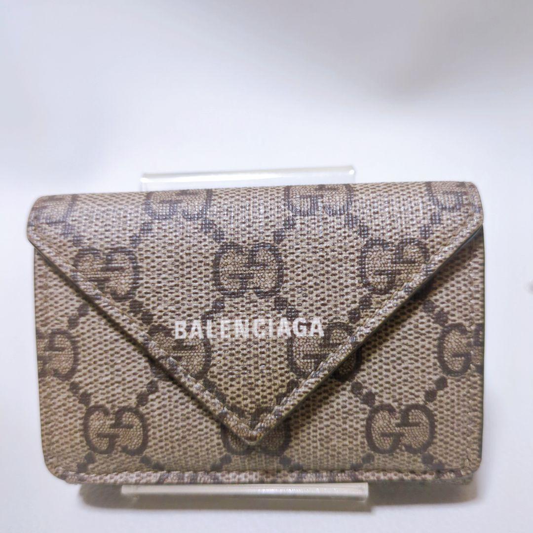 未使用級 グッチ×バレンシアガ コラボ 三つ折り財布 GGスプリーム