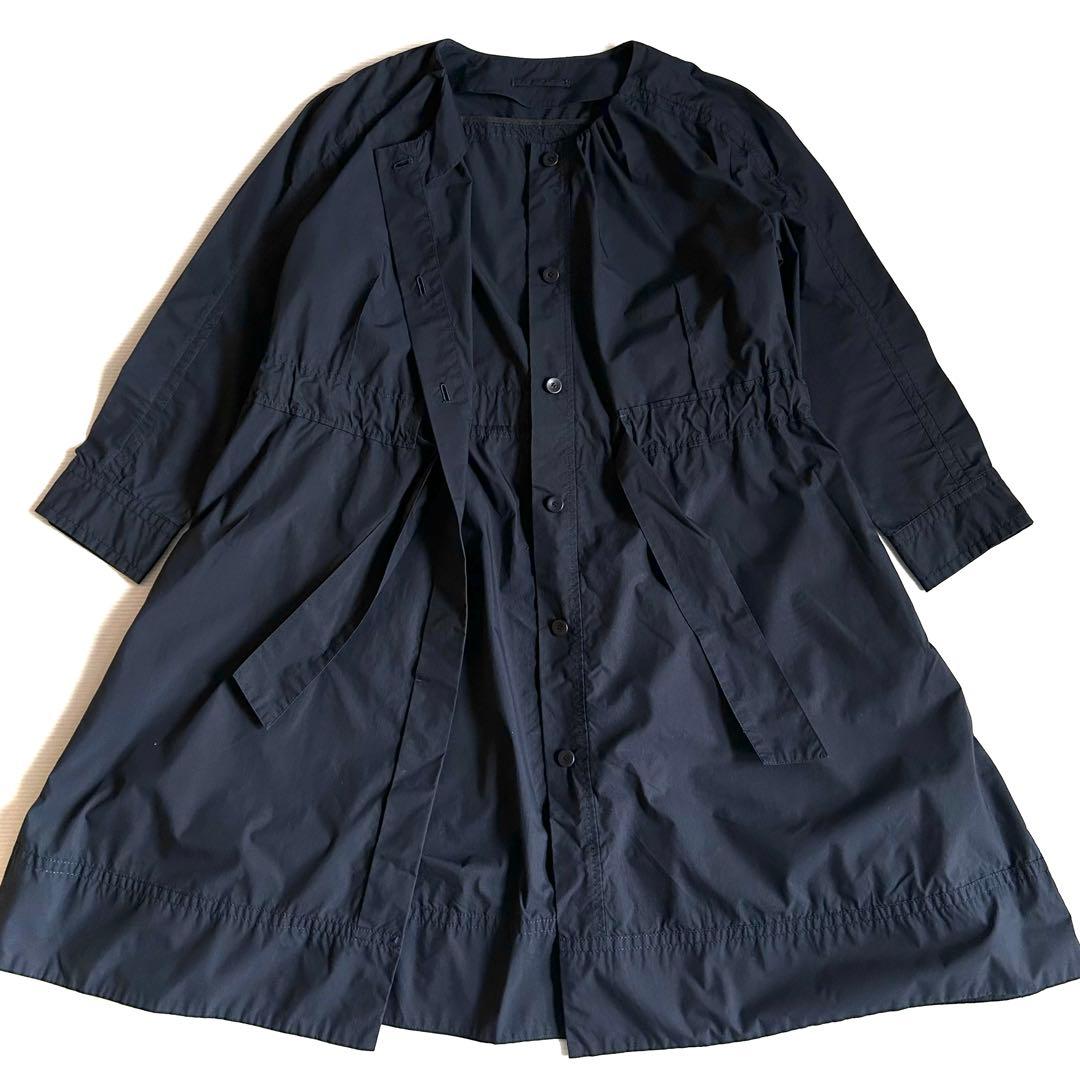 美品 MACPHEE TOMORROWLAND ノーカラーコート ネイビー 38