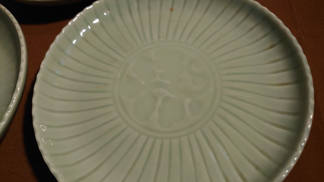 李朝　青磁　中皿　菓子皿　蔵出し　古玩　４客