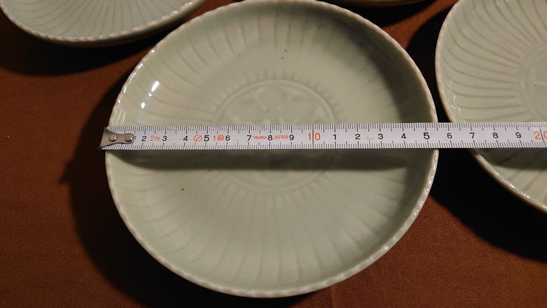 李朝　青磁　中皿　菓子皿　蔵出し　古玩　４客