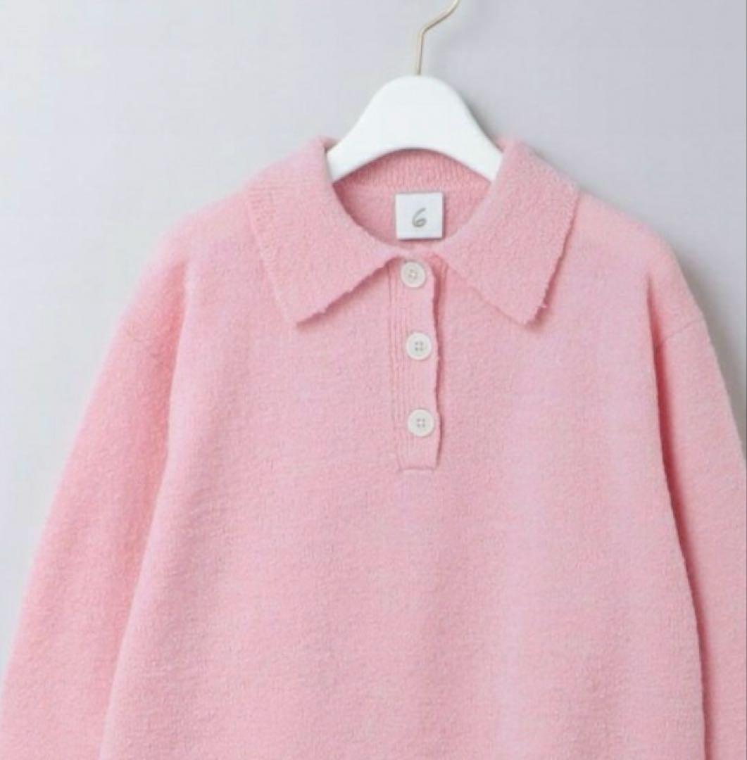 美品6 ROKU COLLAR KNIT ポロニット　ユナイテッドアローズピンク