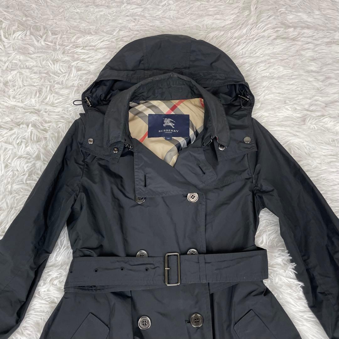 極美品✨バーバリーロンドン✨トレンチコート✨38✨Ｍ✨ナイロン✨ノバチェック✨黒