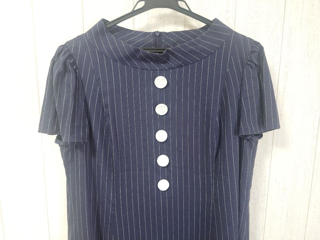 【美品】エムズグレイシー　ネイビー ストライプ 夏用ワンピース