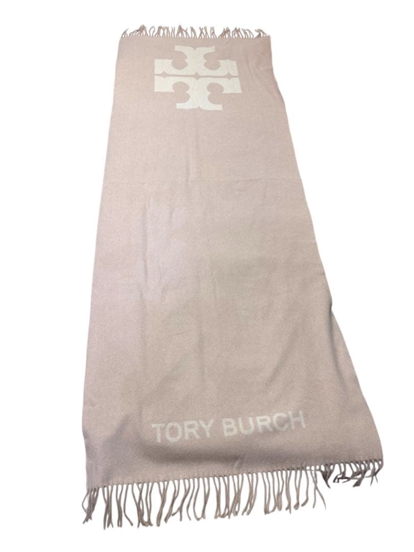 希少✨ Tory Burch トリーバーチ ロゴ 大判 マフラー ピンクホワイト