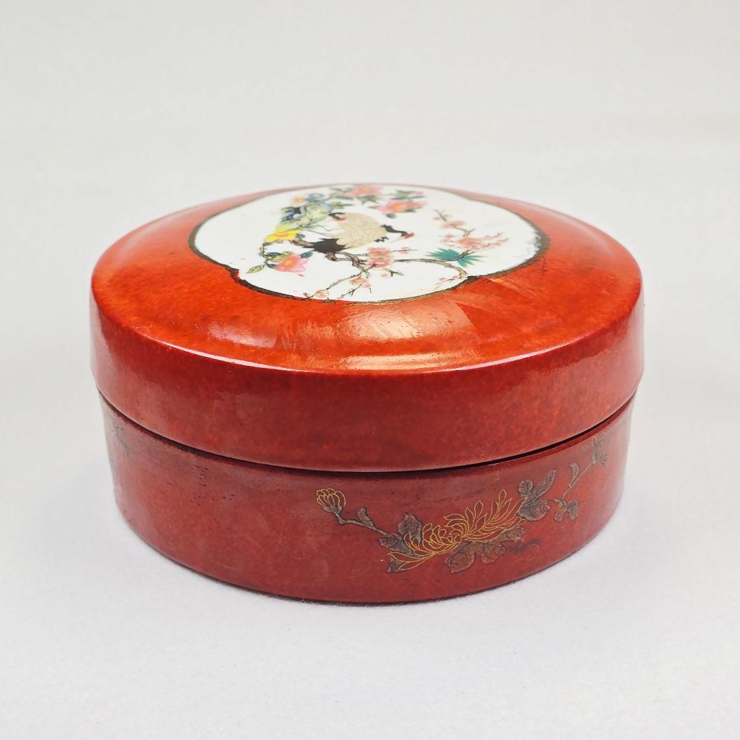 美品 中国古磁 赤地開窓 粉彩 蒔絵金 鶴紋 大捧合 香合 在銘 激安
