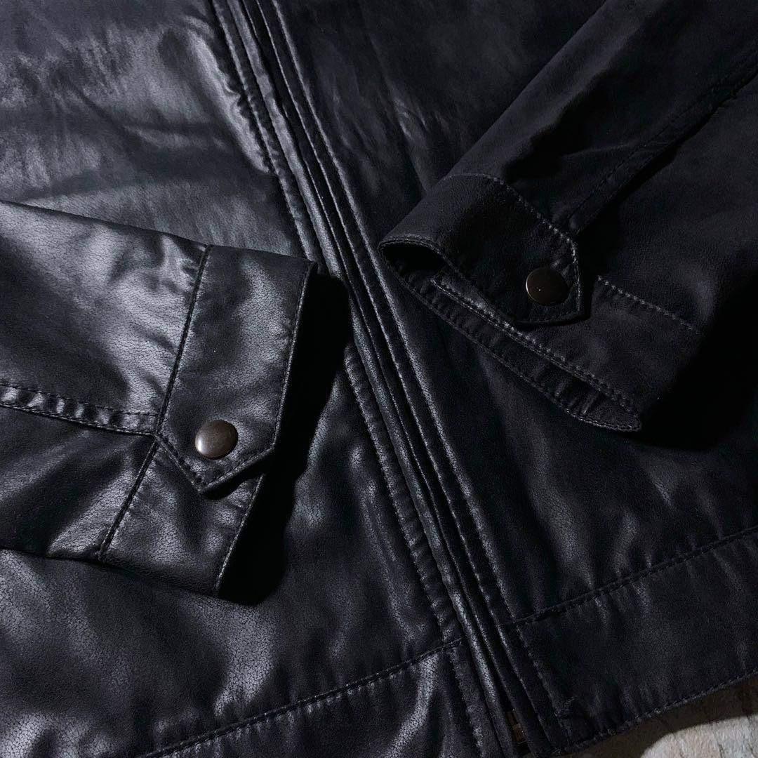 OLD GAP 短丈 フェイクレザー ハリントンジャケット スイングトップ 黒