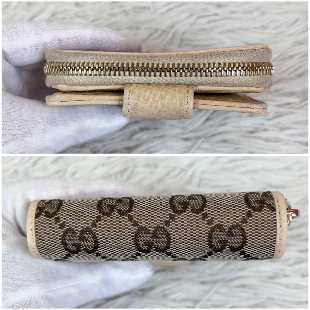 美品✨GUCCI 二つ折り財布　コンパクトジップ　GGキャンバス　ホワイト