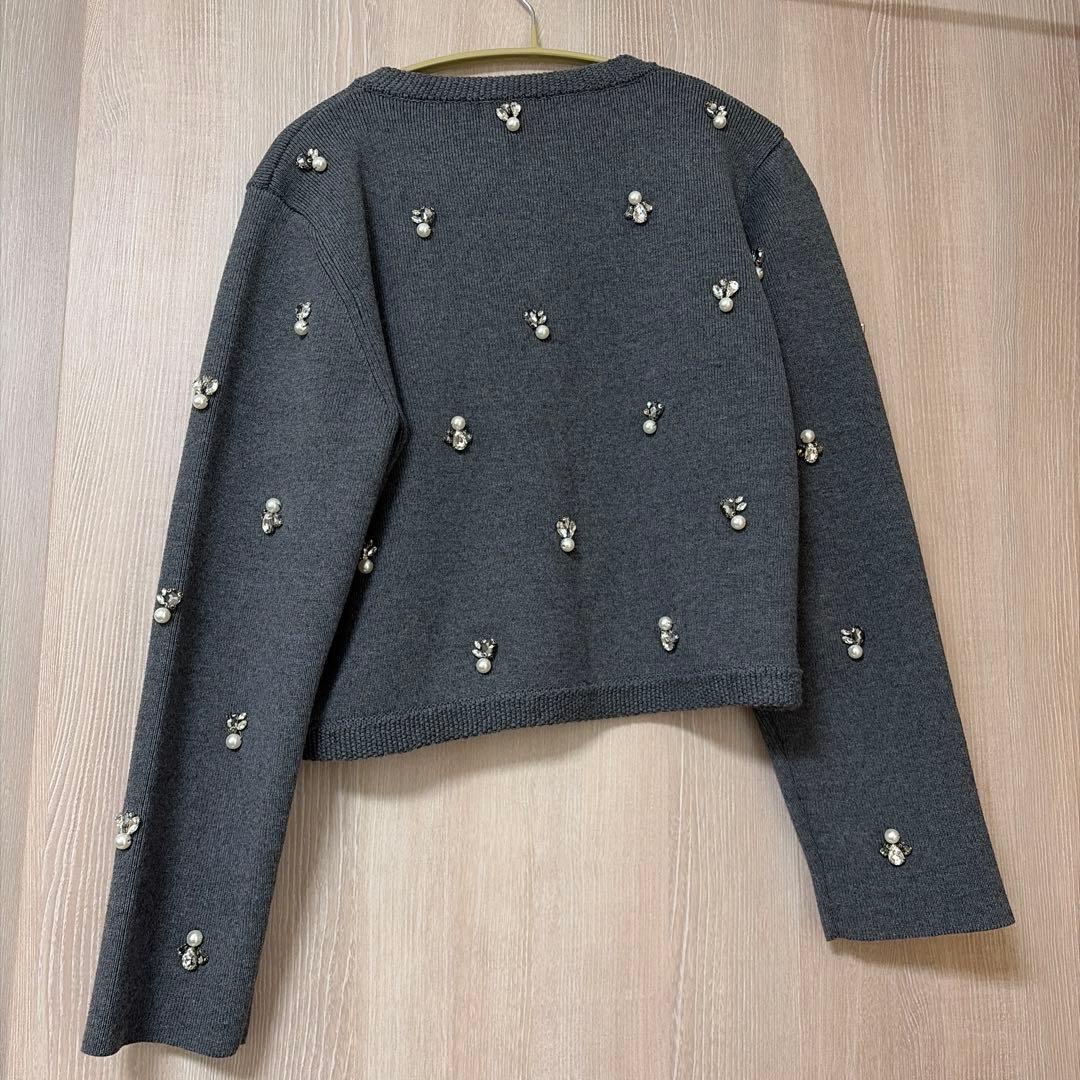 anuans ビジューニットジャケット GRY フリー