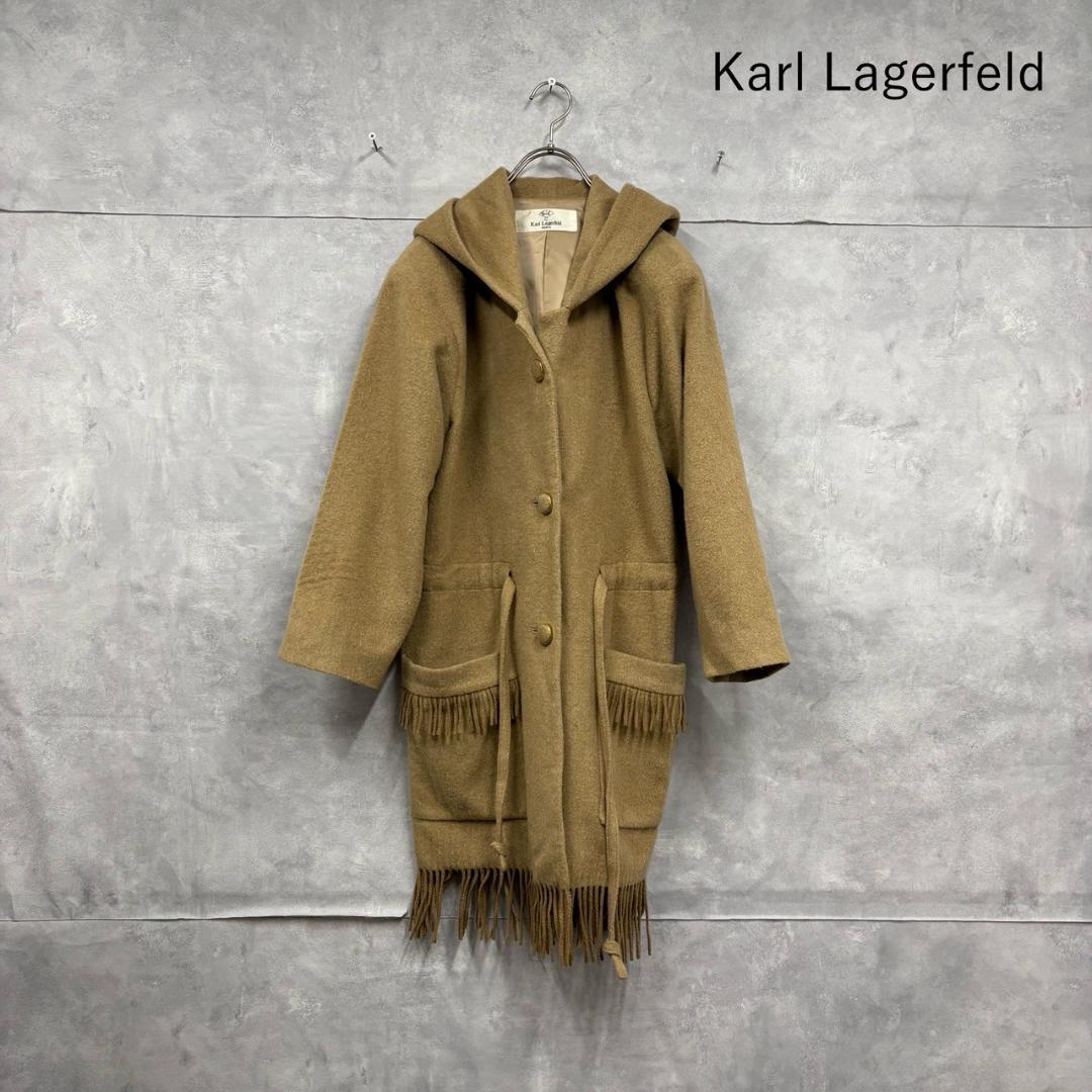 Karl Lagerfeld フーディ フリンジデザインウールコート N1558