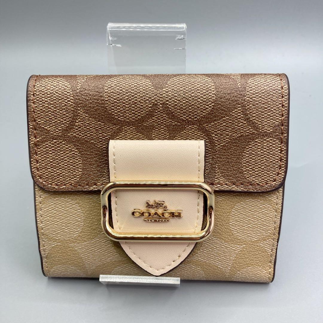 値下げ　未使用 COACH コーチ 三つ折財布 シグネチャー　ミニ ウォレット