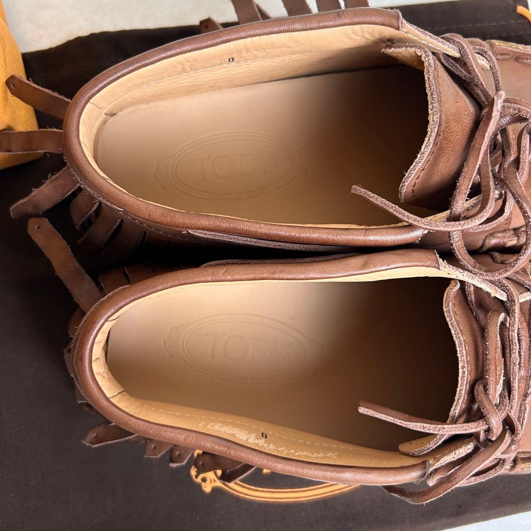 【美品】 TOD'S モカシン フリンジ ローファー オールレザー ブラウン