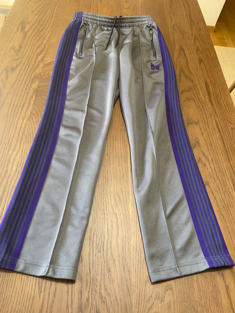 Needles 23SS別注トラックパンツナロー チャコールグレー×パープル