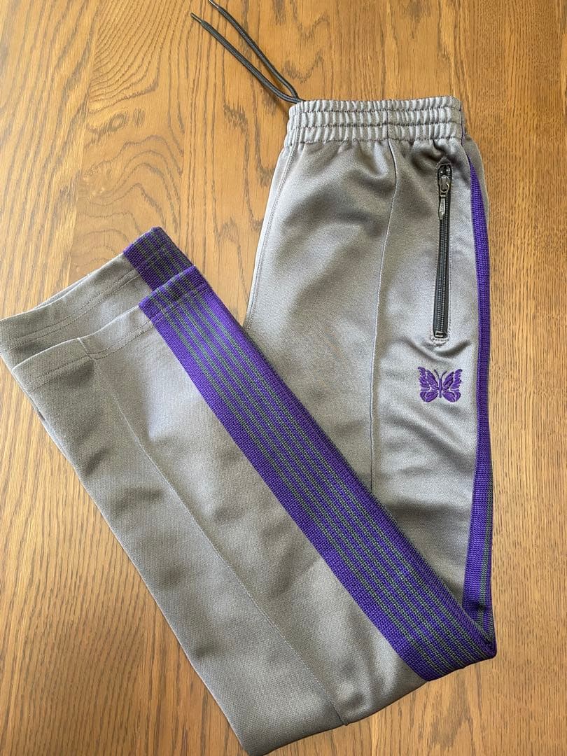 Needles 23SS別注トラックパンツナロー チャコールグレー×パープル