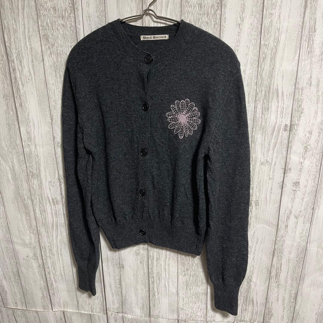 y@-chan.mardi mercredi 刺繍カーディガン グレー