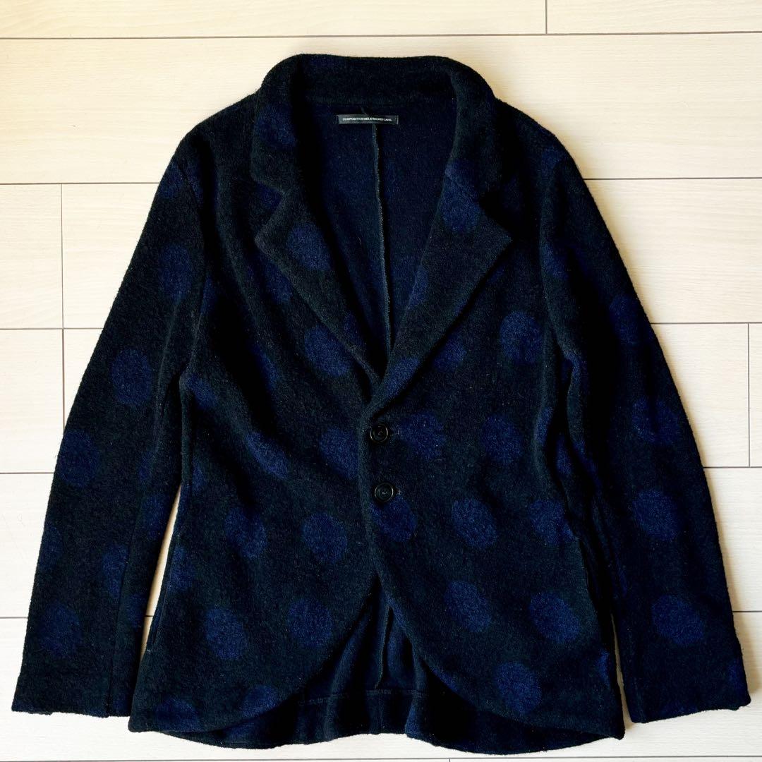 美品　ワイズ　Y's ドット柄ニットジャケット　2 黒紺　ヨウジヤマモト