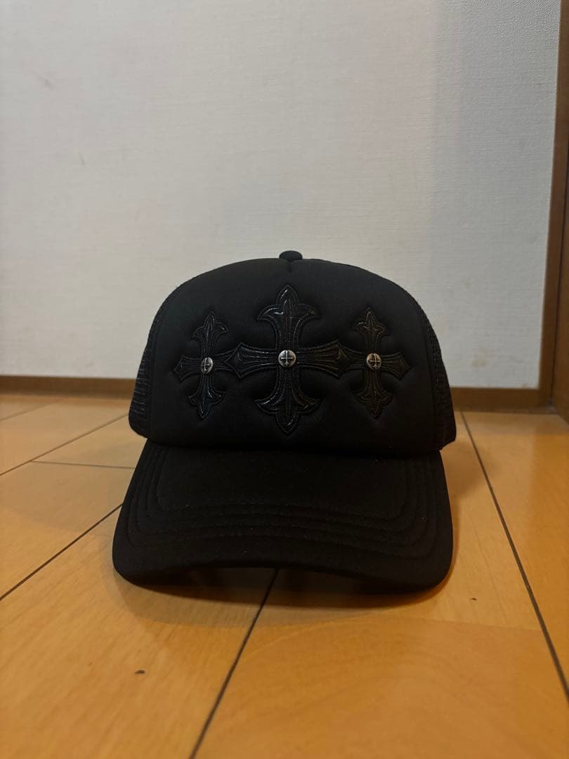 帽子 Triple Black Cross Leather Patch MeshCap
