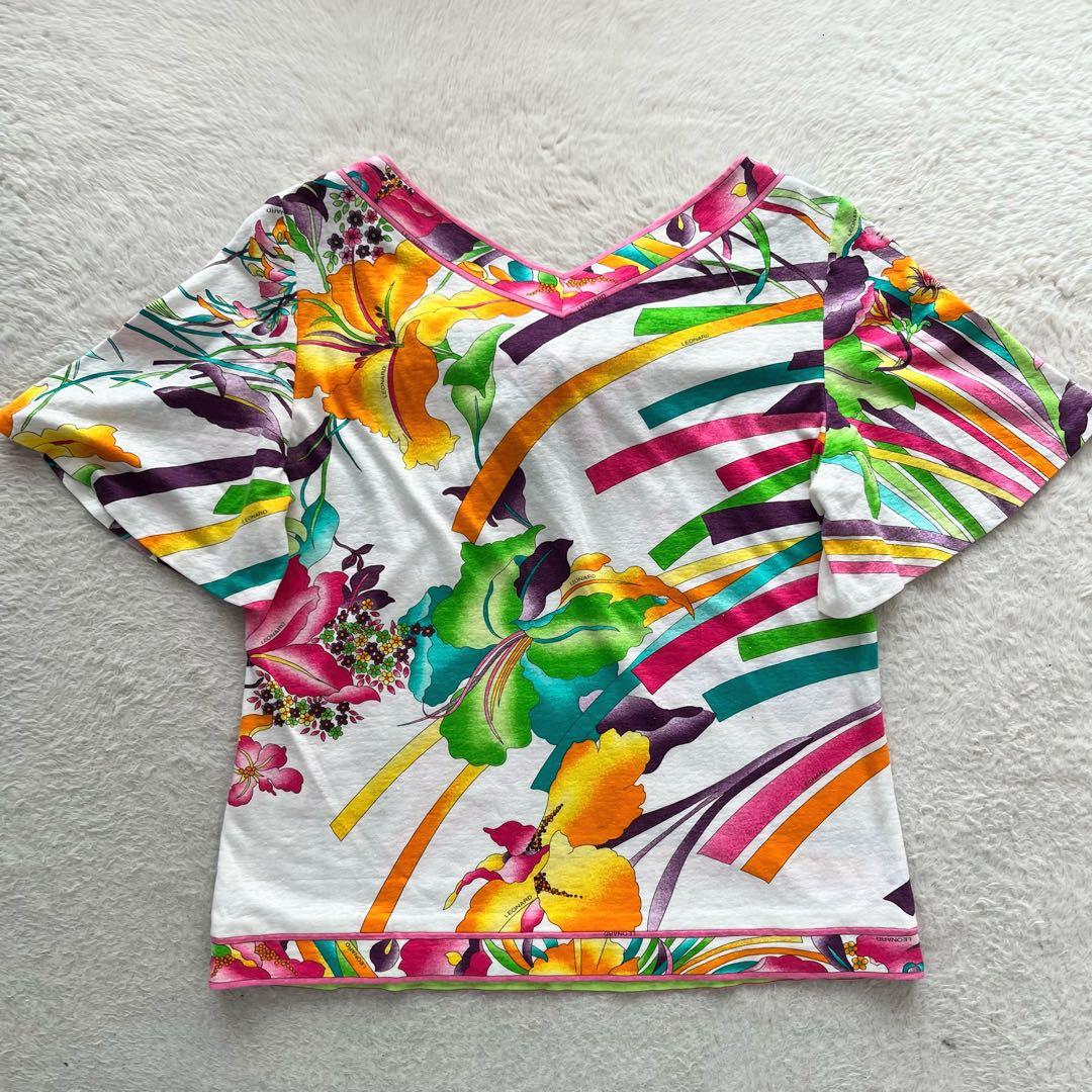 美品✨レオナール ボウタイ カットソー リボン フリル 花柄 フラワー 総柄