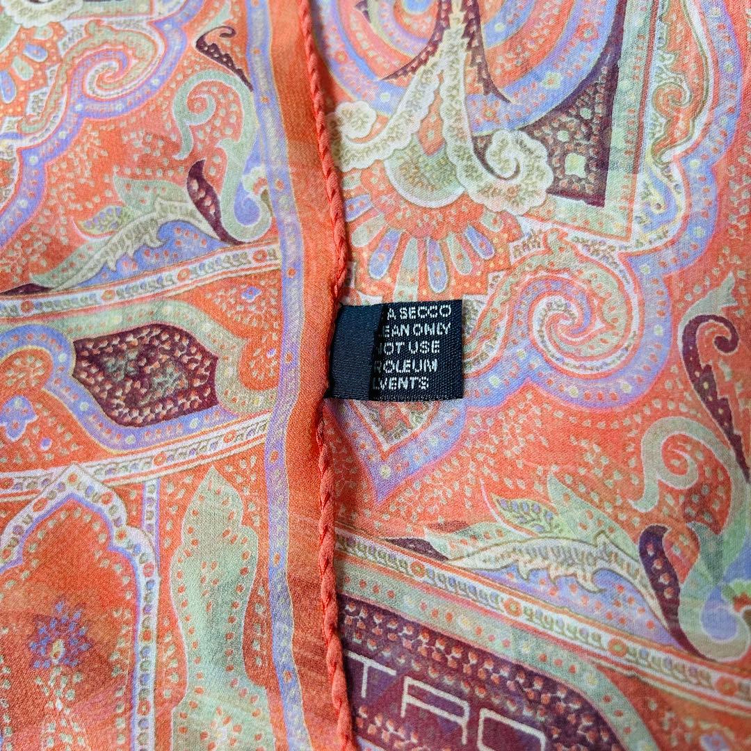 ETRO エトロ ペイズリー柄 シルクストール イタリア製 オレンジ系