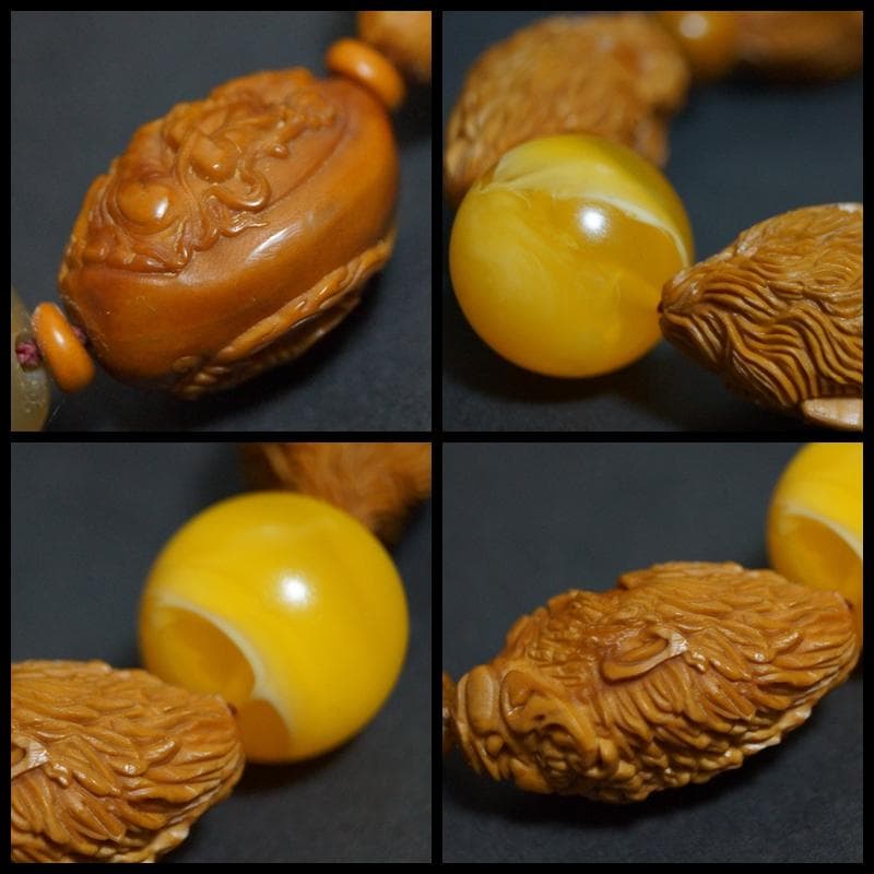 オリーブの種(橄欖核) 職人技細工彫り『悟空/三蔵法師/布袋様』数珠ブレスレット