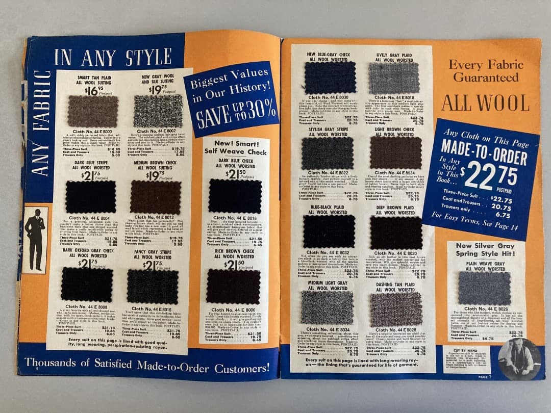 SEARS 1937年メンズ カタログ 生地見本付き