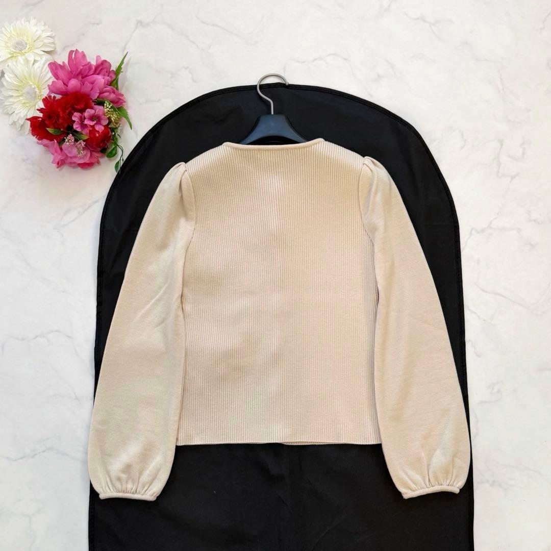 極美品☆Rene ルネ　リブニットカーディガン　リボン　ウール　ベージュ