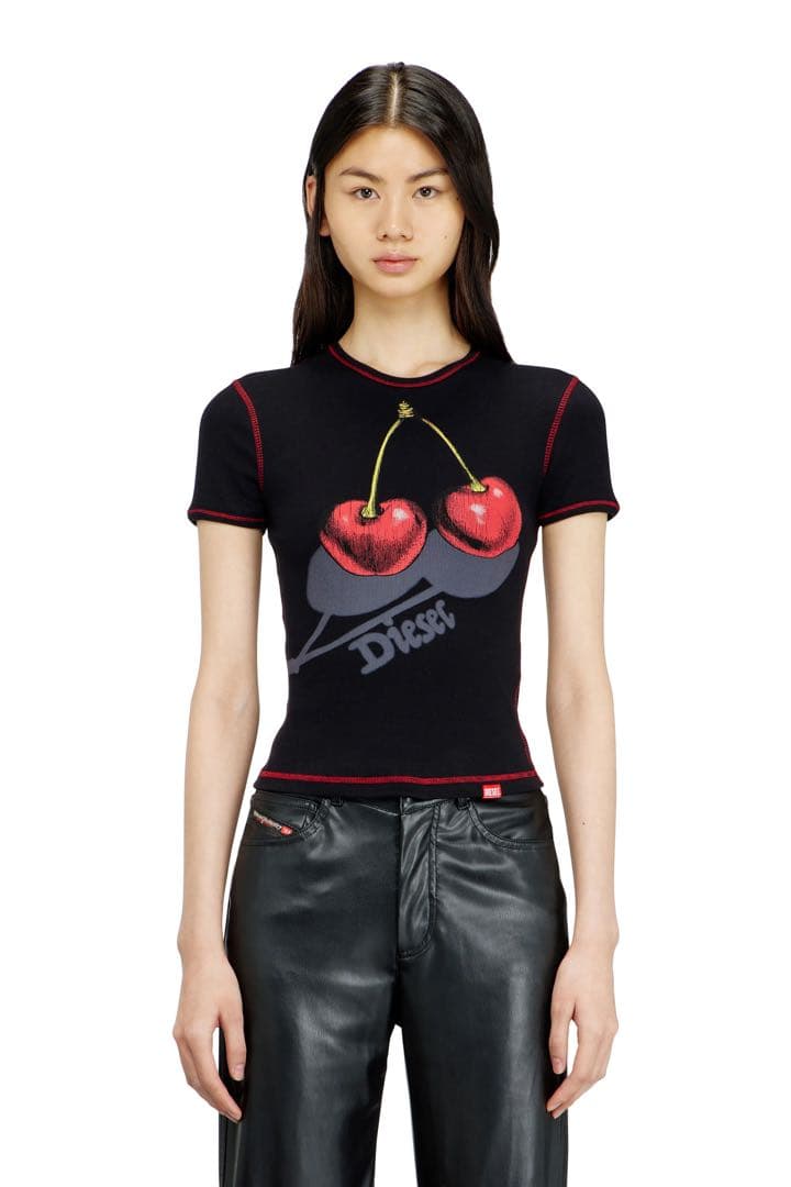 トップス Slim cotton T-shirt with cherry print
