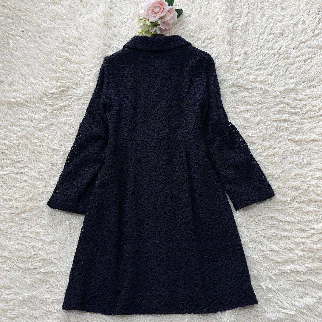 美品✨フランコフェラーロ　総レーススプリングコート　フレア　ロング　紺　3