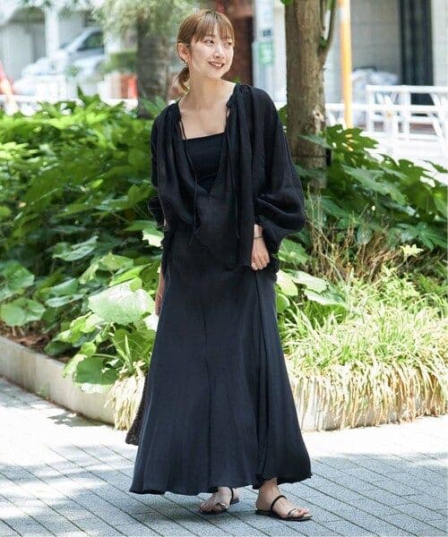 plage Washable Fibril ロングスカート　ブラック黒　キュプラ