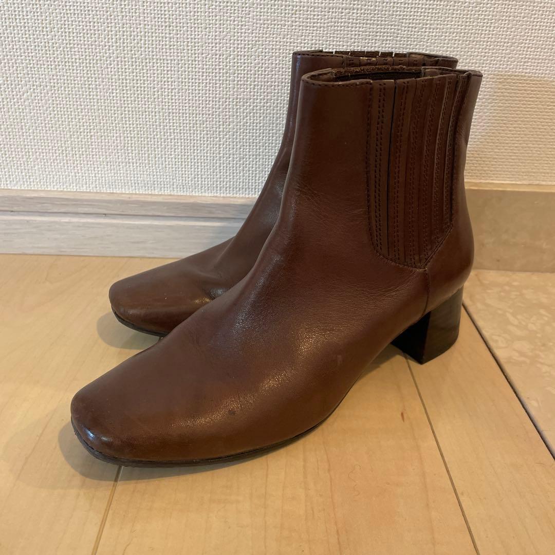 美品 本革ショートブーツ 23.5cm 幅広3E ダークブラウン　ベルフローリー