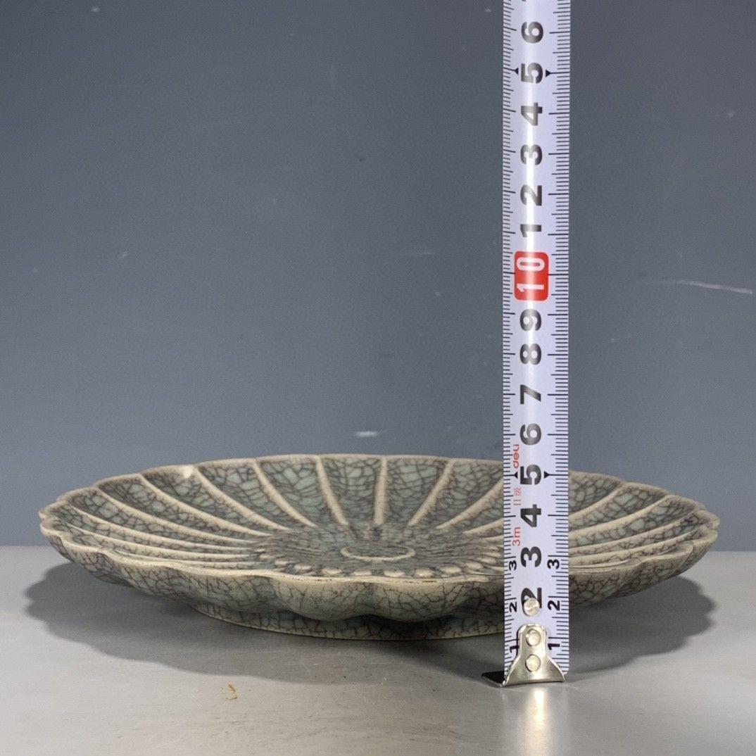 宋汝 磁器 開片瓜稜盤 景徳鎮 陶磁器 装飾品 工芸品 美術品 置物