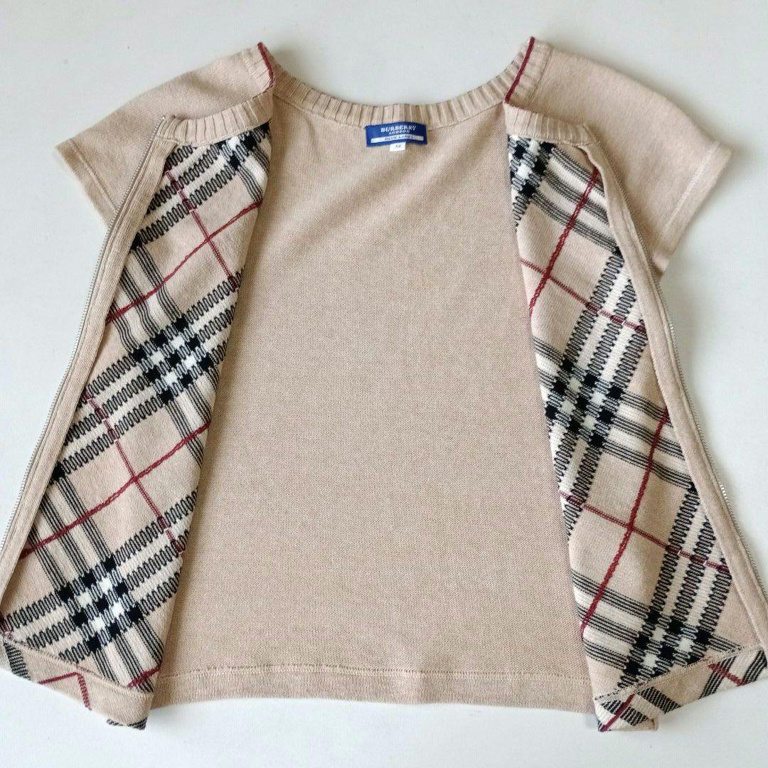 美品　バーバリーブルーレーベル　ノバチェック　ジップアップ　半袖ニット　M