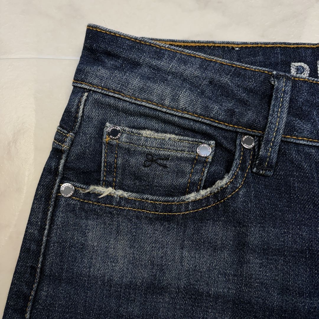 デンハム　ストレッチ　デニムパンツ　24 ロゴ刺繍　紺　BARDOT WIDE