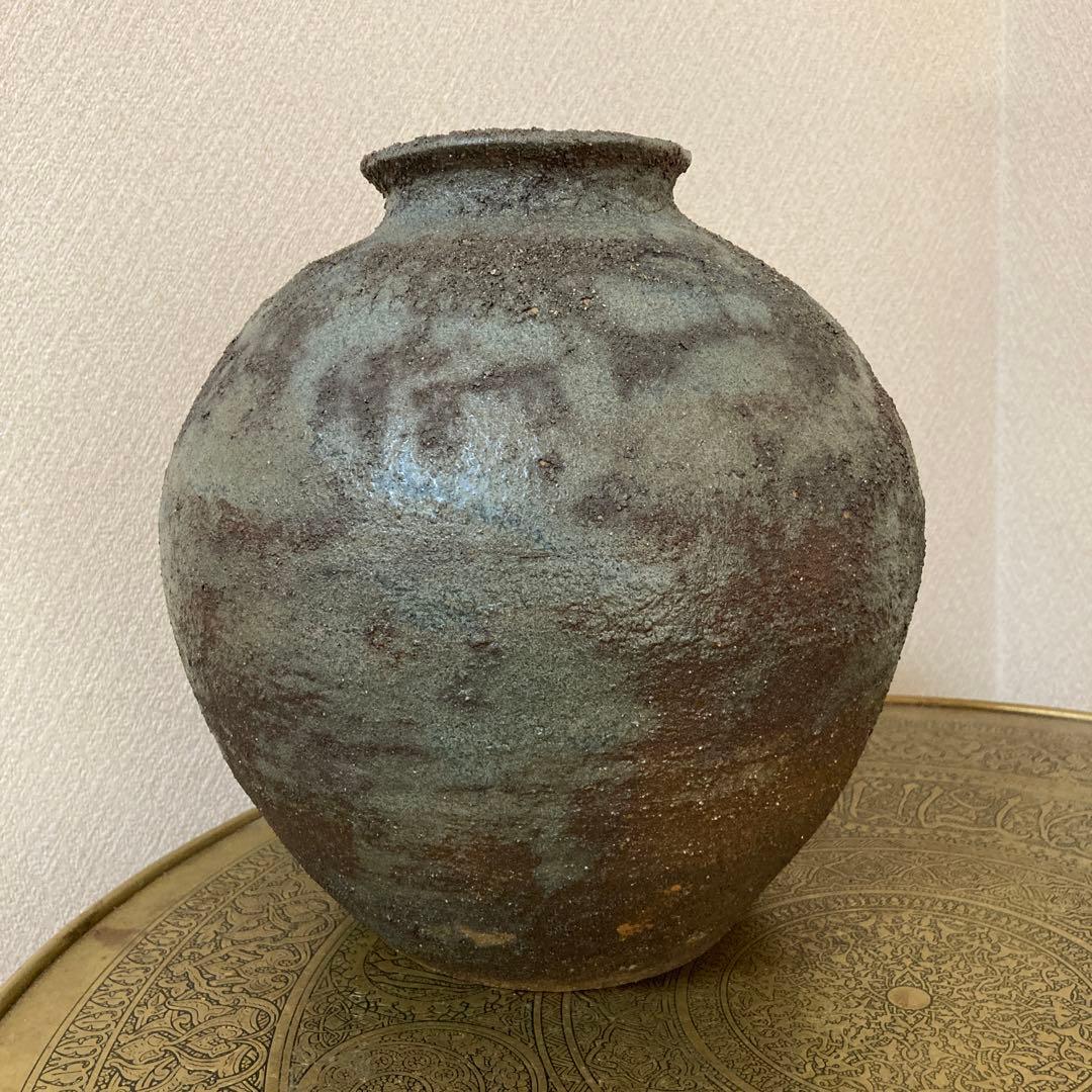 古壺　花瓶　飾り壺　銘あり〈検　登窯　三筋壺　自然釉　青備前　古越前　常滑　種壺