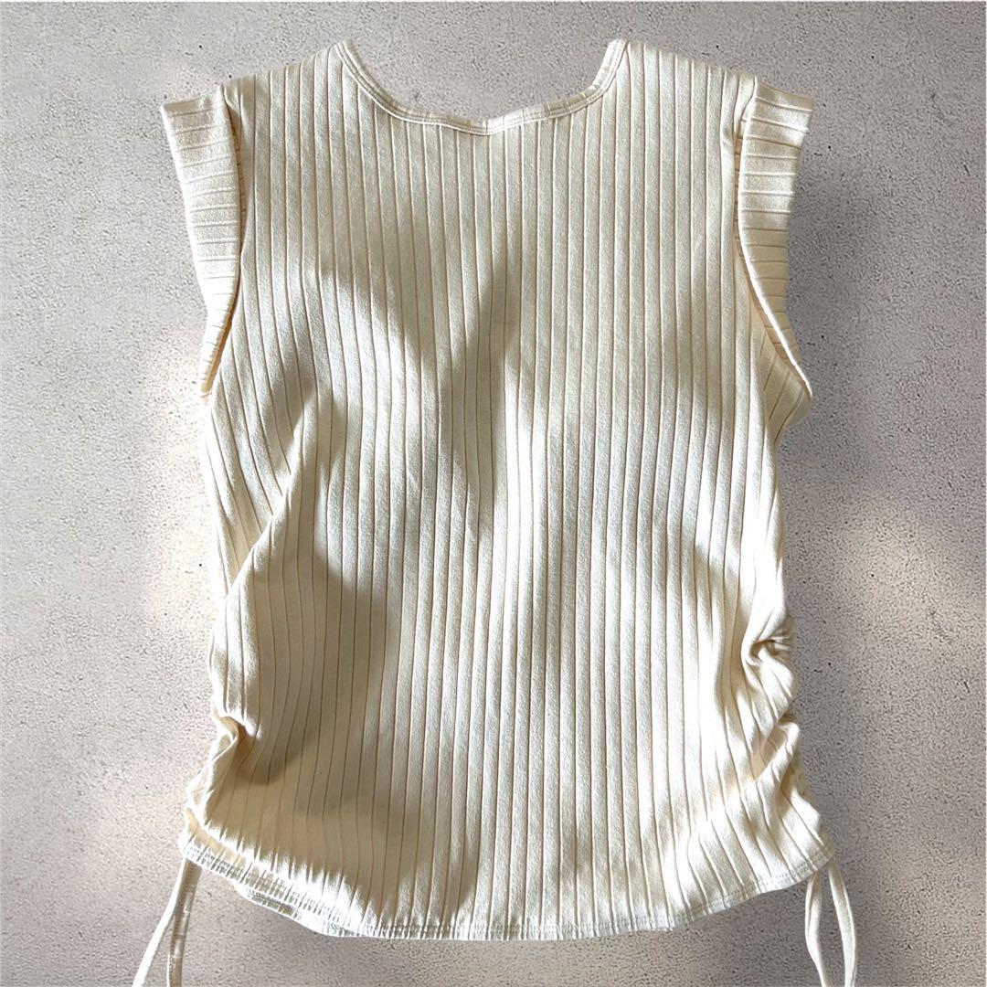 新品 タグ無し サイド 紐ギャザー タンク 2セット 水着 クリーム M