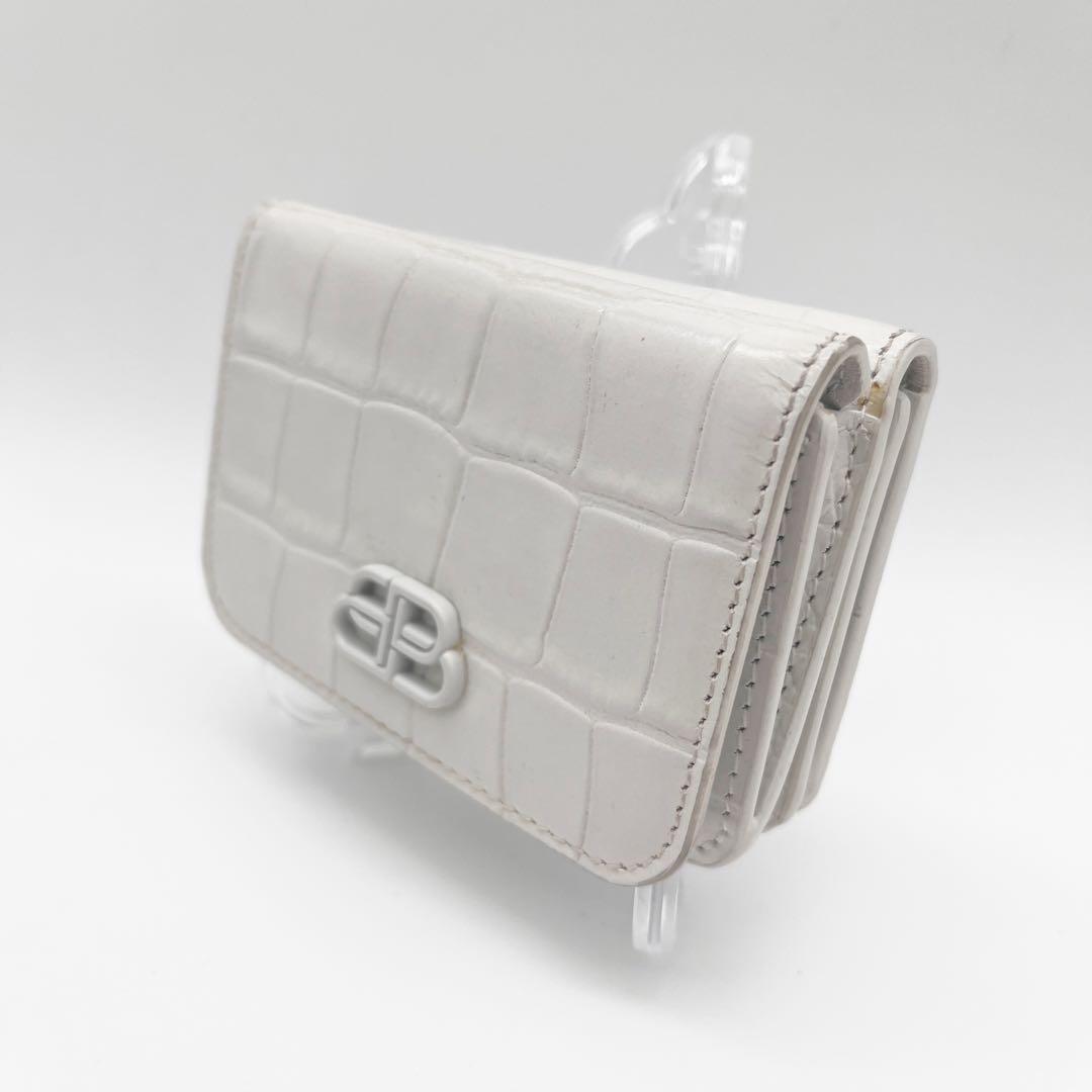 BALENCIAGA バレンシアガ 三つ折り財布 クロコ型押し BBロゴホワイト