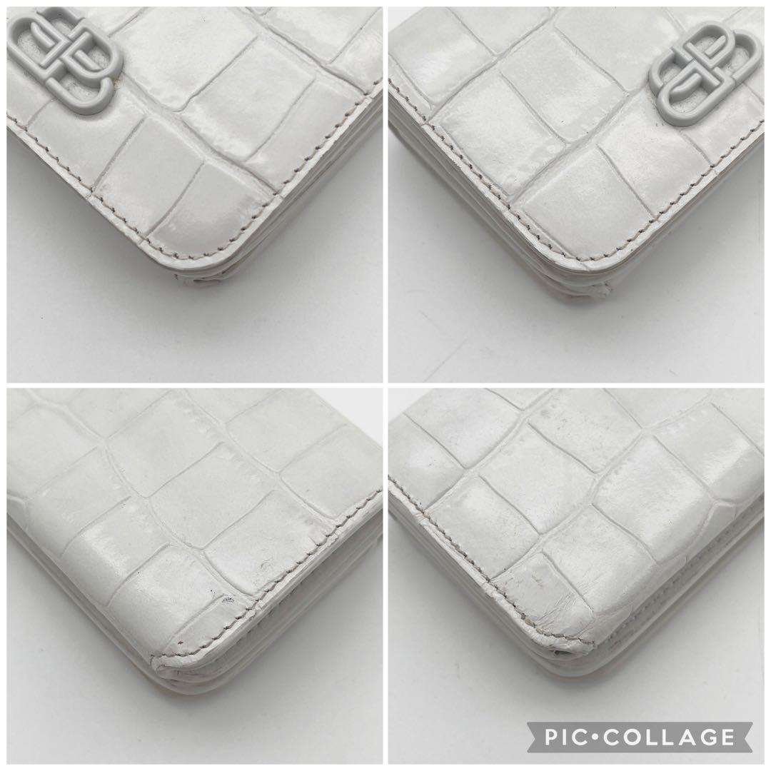 BALENCIAGA バレンシアガ 三つ折り財布 クロコ型押し BBロゴホワイト