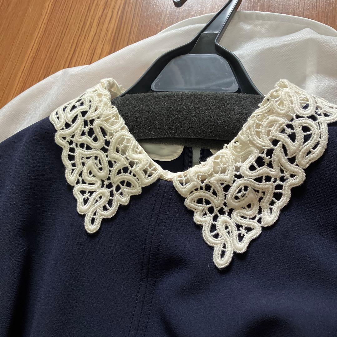 刺繍カラータイトワンピース CWFO215024 セルフォード　襟付き　ネイビー