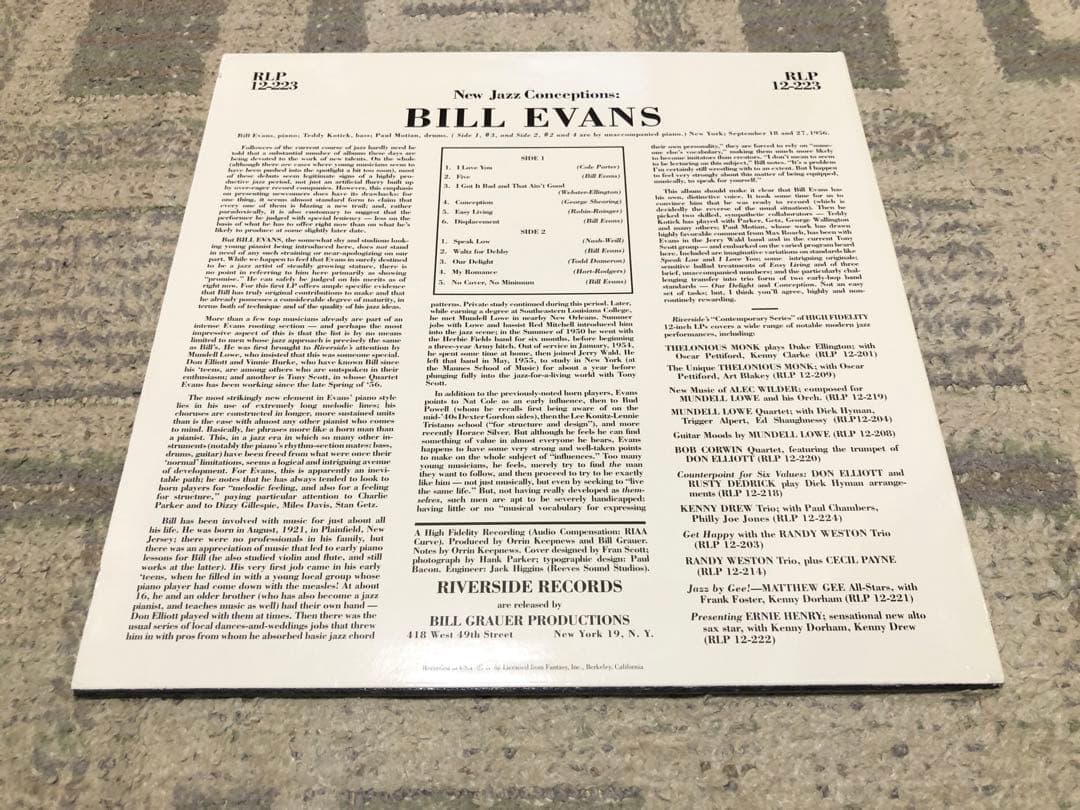 アナプロ Bill Evans New Jazz Conceptions 2LP