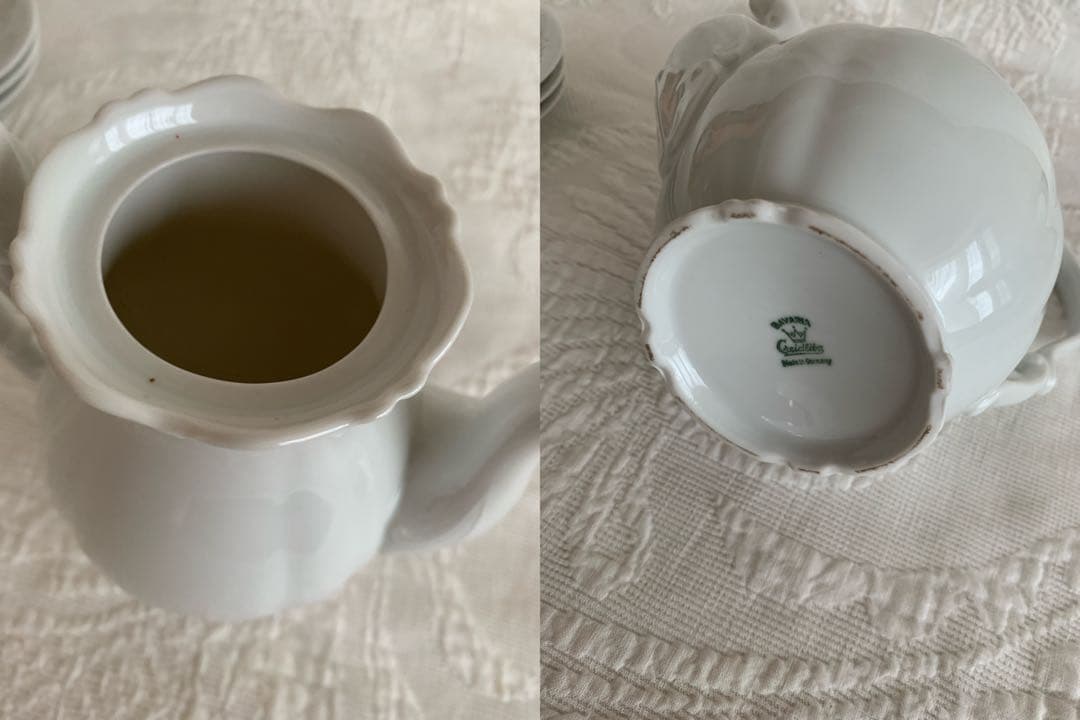 フランスアンティークパニエ＆クロス＆布花＆ドイツアンティーク 白磁ティセット