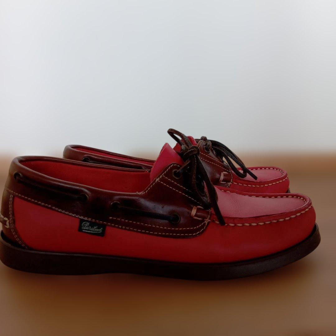 パラブーツ　Paraboot　赤レザー　デッキシューズ