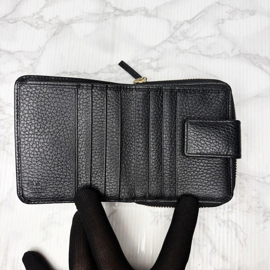 08 未使用級 GUCCI 二つ折り財布 ラウンドファスナー 黒 mg5