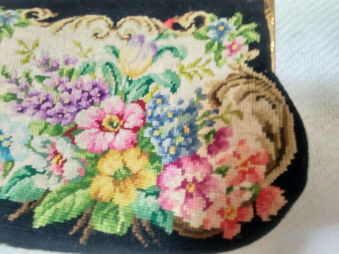 フランスアンティーク プチポワン 刺繍 ゴブラン がま口 ユーロヴィンテージ
